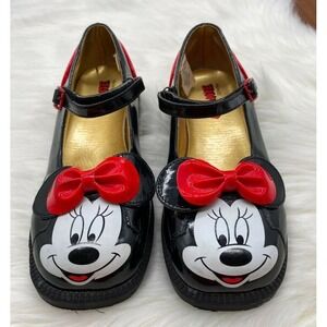 Vintage Disney Shoes Girls Sz 2-3 Minne Mouse Mary Jane Black Bow Buckle